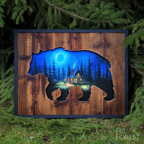 niedźwiedź i chatka-FirForest-Bear and log cabin.jpg