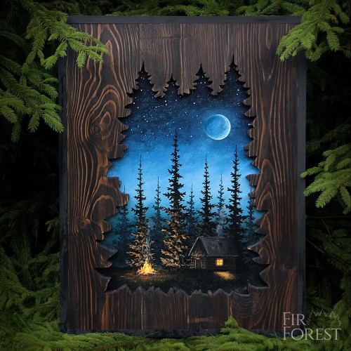 Chatka z ogniskiem-FirForest-Wooden cabin and campfire.jpg